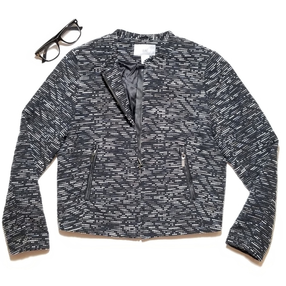H&M Moto Embroidered Knit Crop Zip Jacket